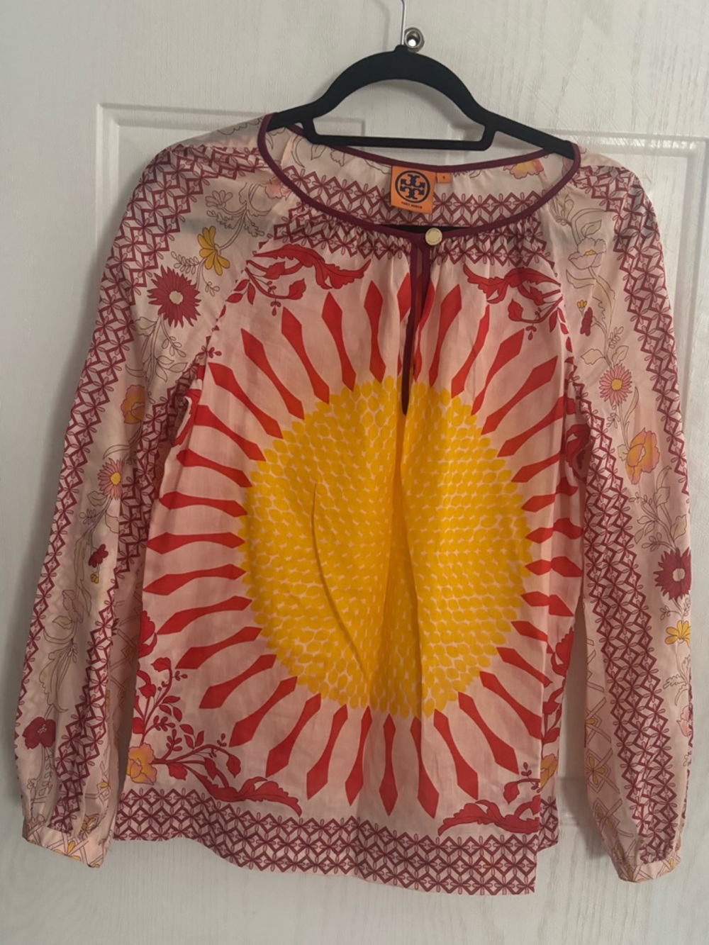 Tory Burch Yellow & Red Sunburst Peasant Blouse